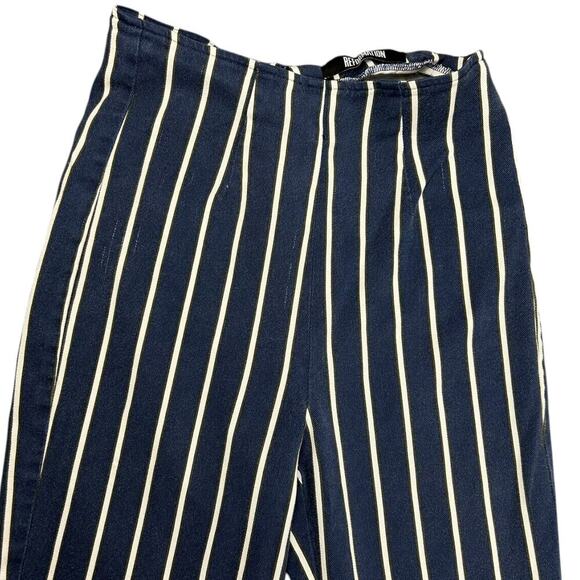 Reformation Marlon Pants Capone Stripe Blue White size 2 XS High Rise Crop - Picture 10 of 10